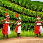 누벨칼레도니 전통 의식 - **Vibrant Kanak Ancestral Dance in a Traditional Village Setting**
    A group of Kanak men and wome...