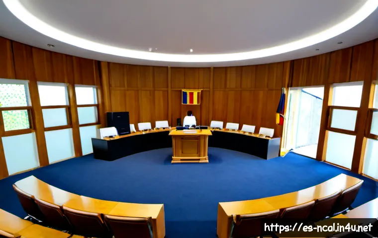 Home 17 누벨칼레도니 정치 구조 - Photorealistic wide-angle interior of a modern Pacific island legislative chamber in Nouméa, semicir...