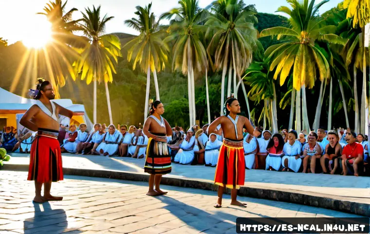 Home 30 누벨칼레도니 문화 축제 - Photorealistic New Caledonia cultural festival in Nouméa, Kanak dancers wearing traditional woven sk...